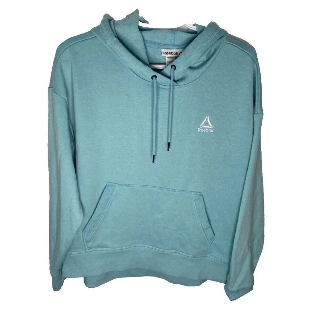 Cropped Reebok pullover Hoodie with pockets wm sz XL light blue